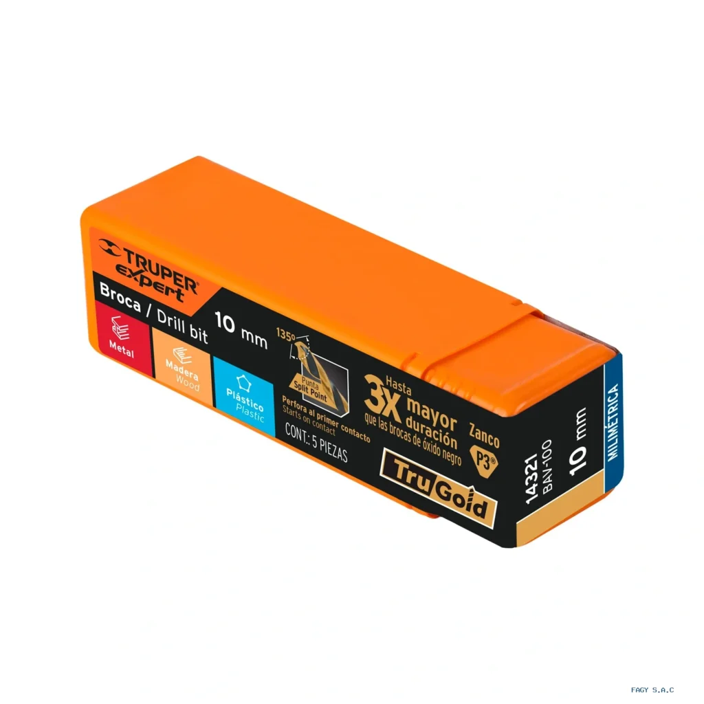 Broca HSS 10.0 mm Trugold para metal, Truper Expert 14321