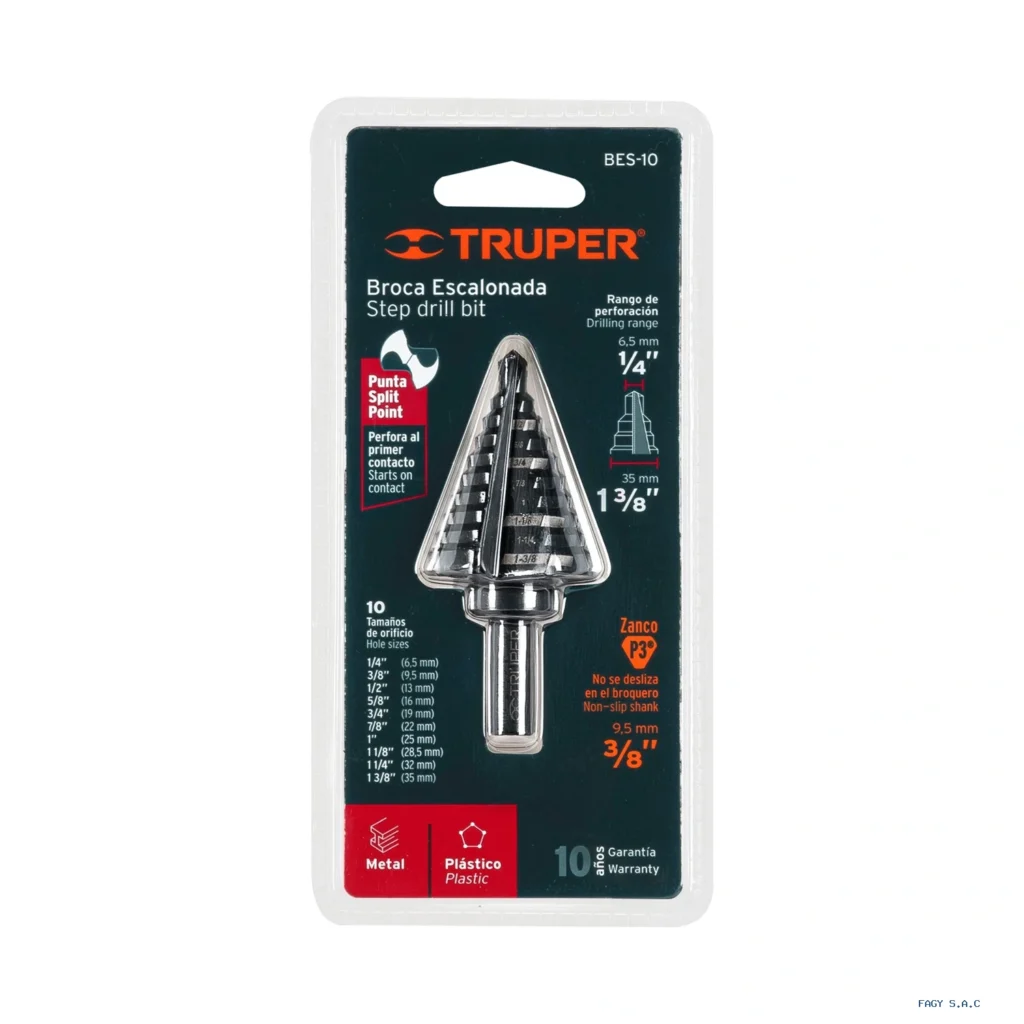 Broca escalonada óxido negro 10escalones 1/4 a 1-3/8”,Truper 12126