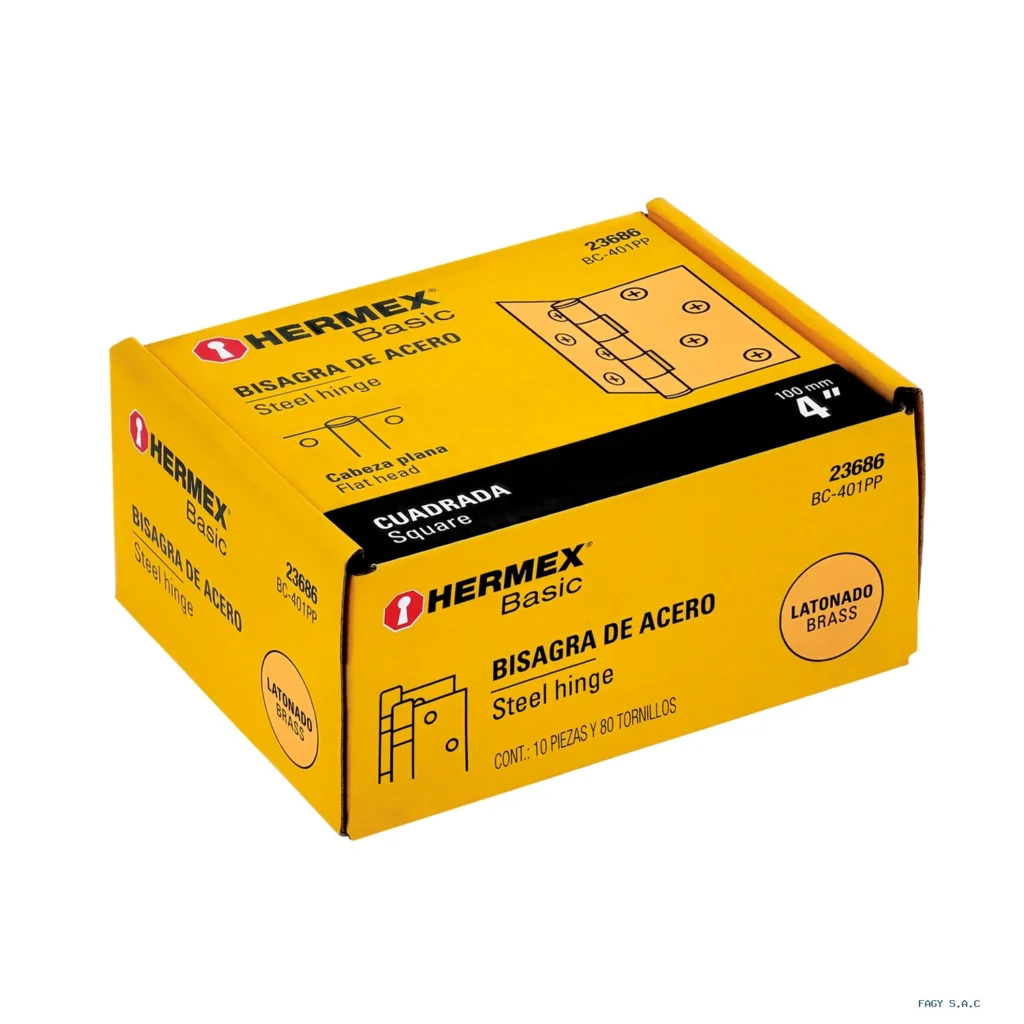Bisagra cuadrada, 4",latonado, cabeza plana, HERMEX BASIC 23686