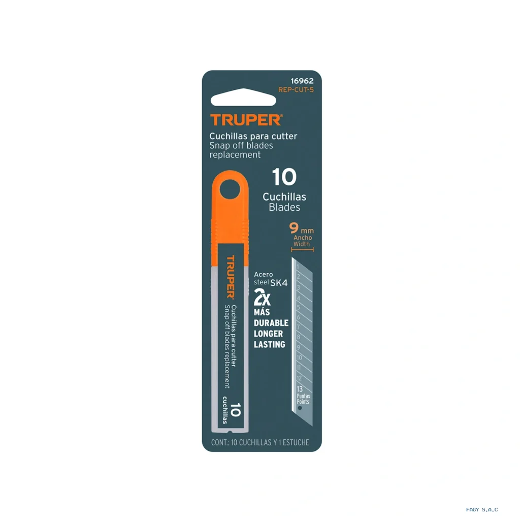 Estuche con 10 cuchillas SK4 de 9 mm para cutter Truper 16962