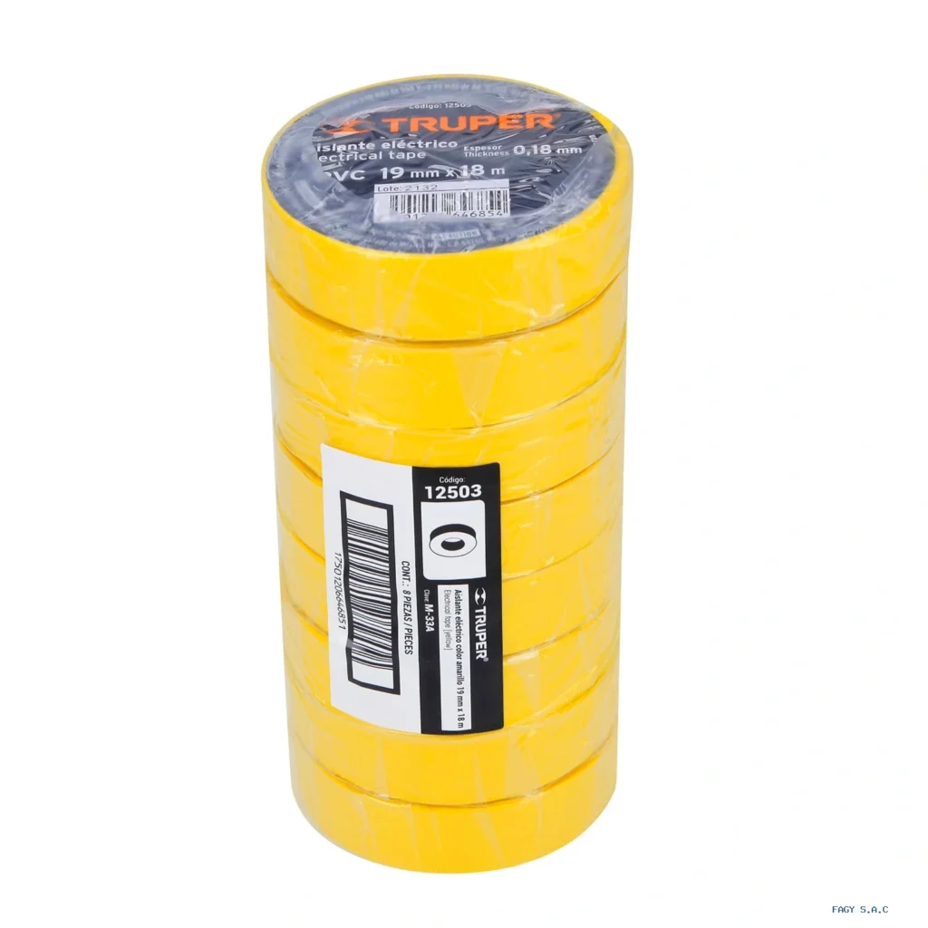 Cinta de aislar de 18 m x 19 mm, amarilla, Truper 12503