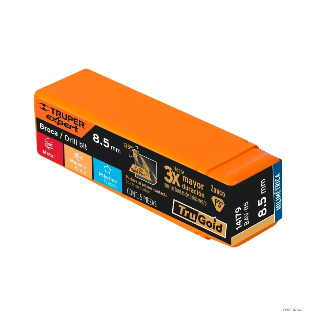 Broca HSS 8.5 mm Trugold para metal, Truper Expert 14179