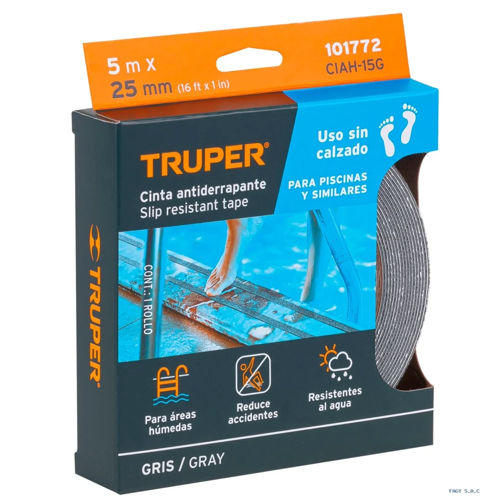 Rollo de 5 m cinta antiderrapante 25mm gris p/áreas húmedas 101772