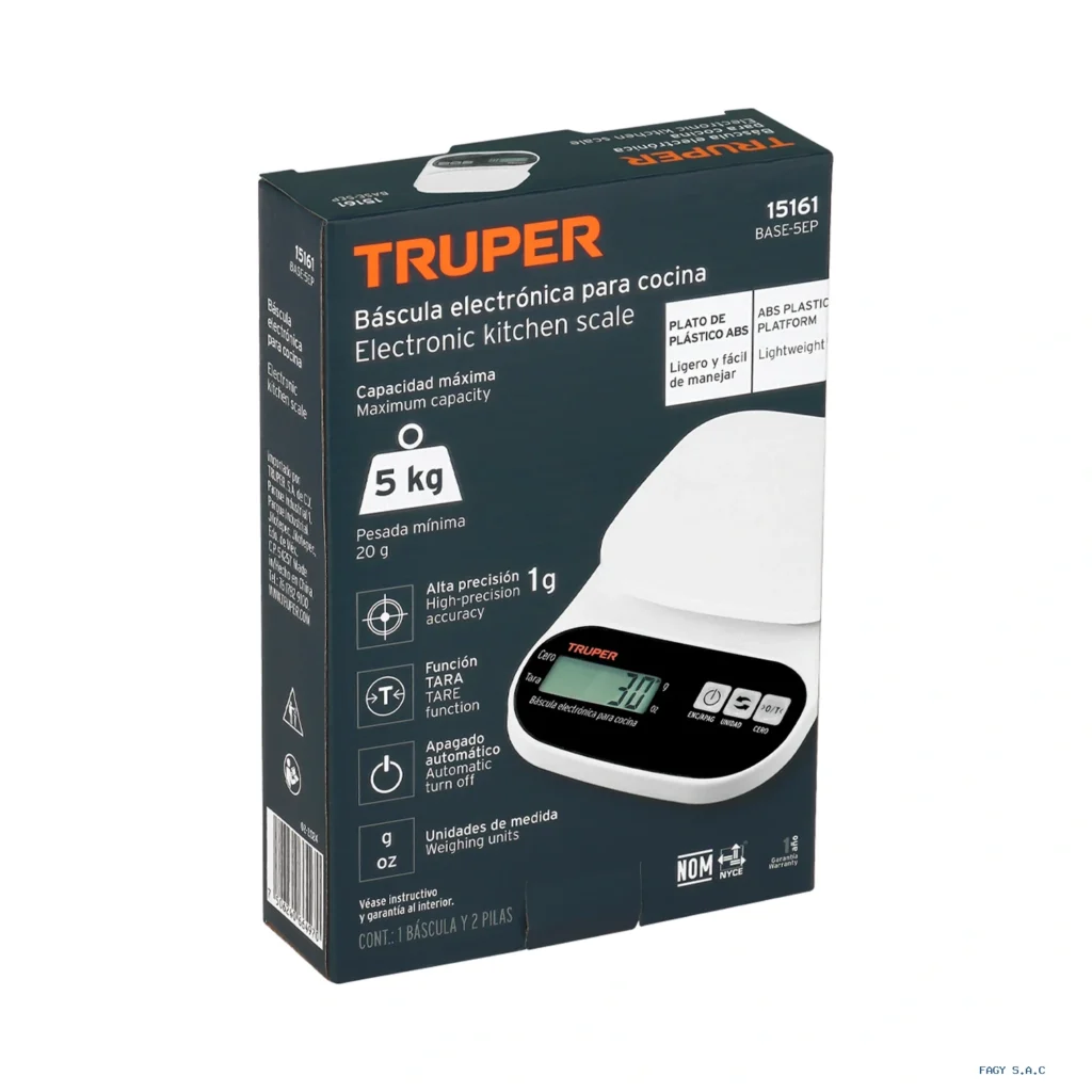 Báscula digital para cocina, plato de ABS, 5 kg, Truper 15161