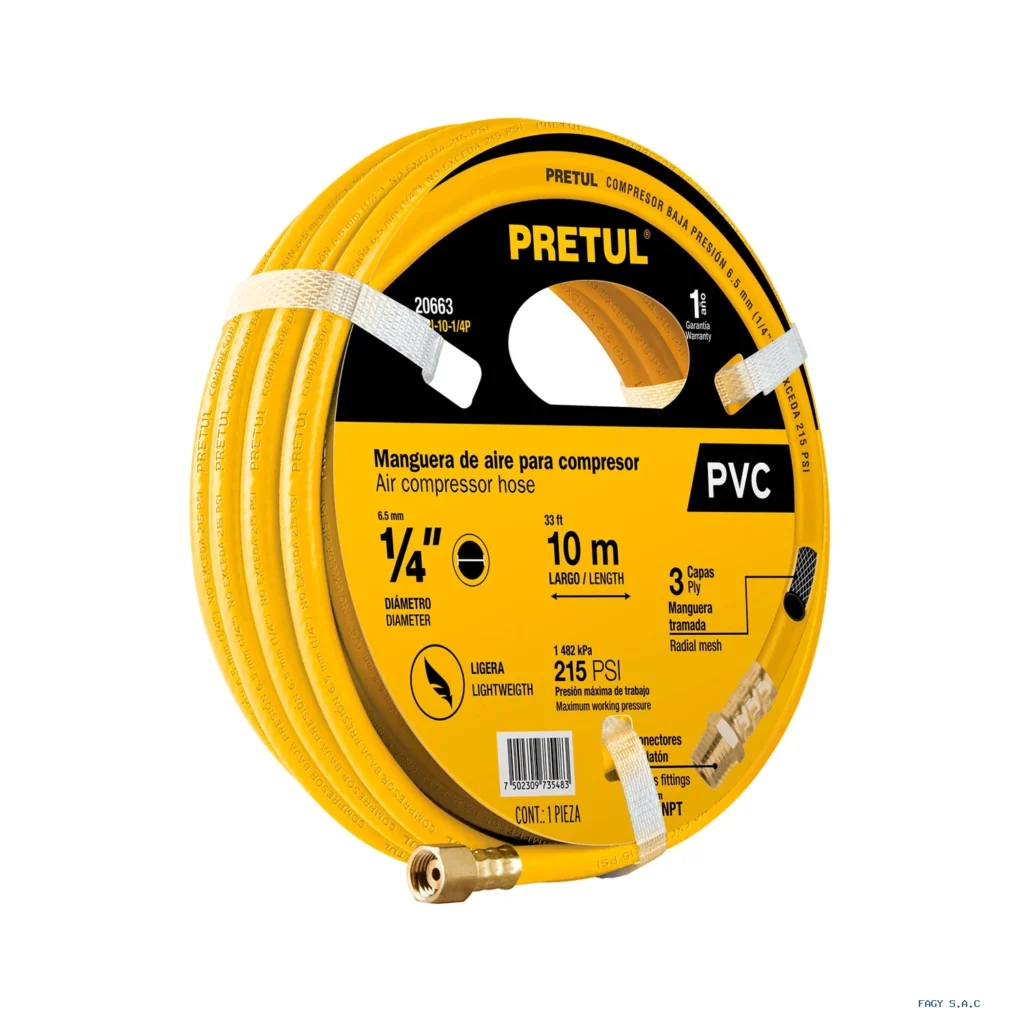 Manguera para compresor, de PVC, 10m x 1/4", Pretul 20663