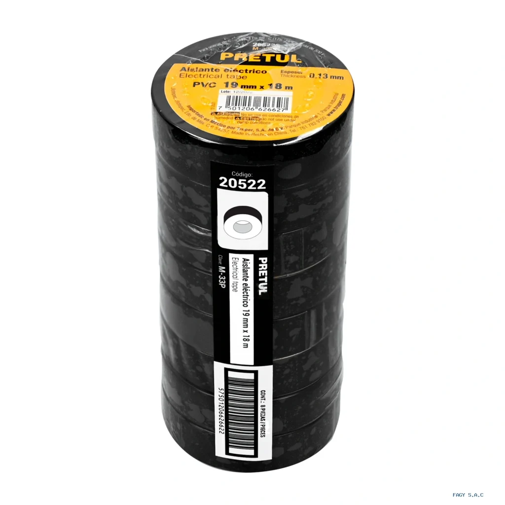 Cinta de aislar de 18 m x 19 mm, negra, Pretul 20522
