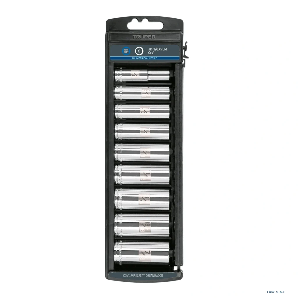Juego de 9 dados largos cuadro 3/8" mm, Trupe 14173