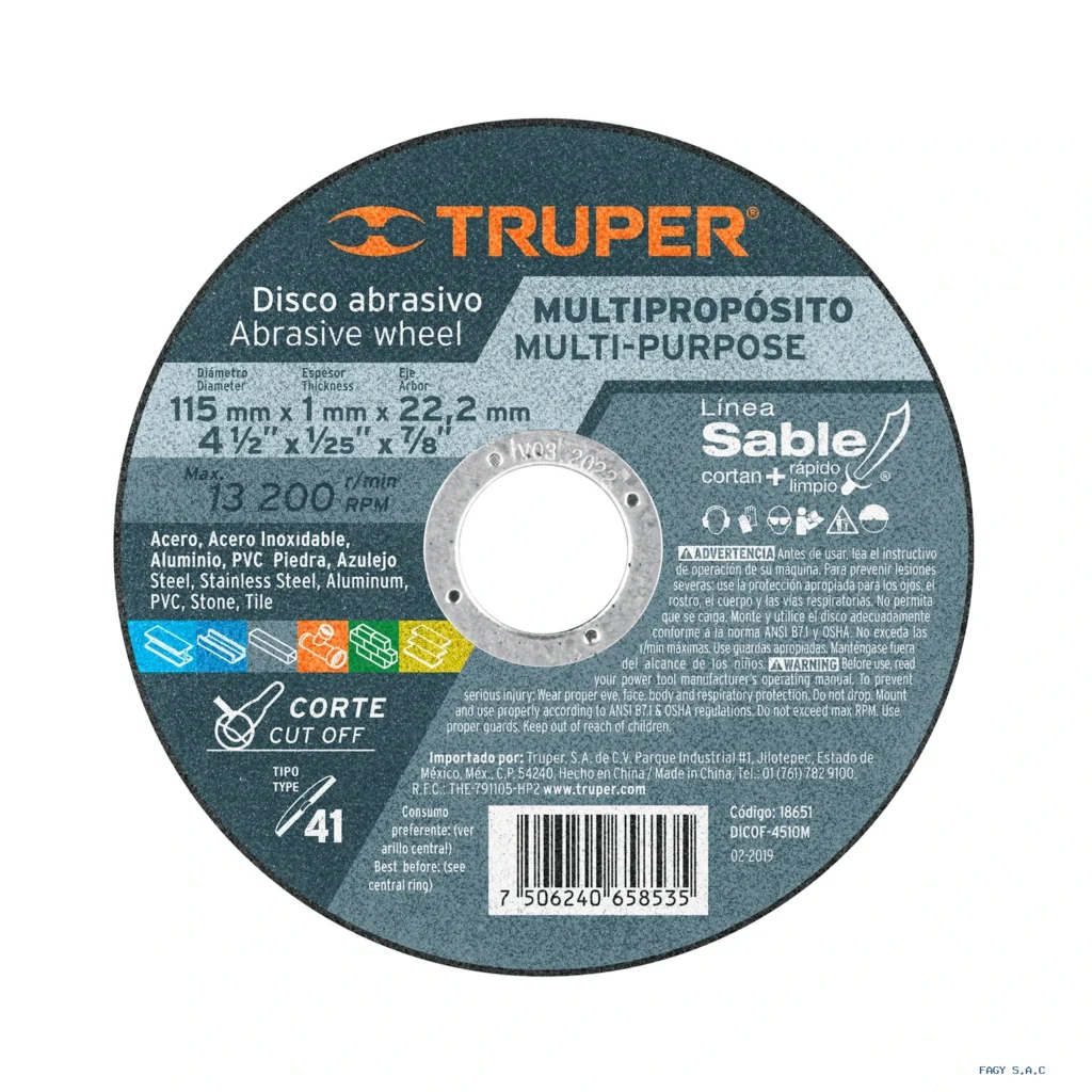 Disco Tipo 41 de 4-1/2" x 1 mm corte  multimaterial, Sable 18651   DICOF-4510M