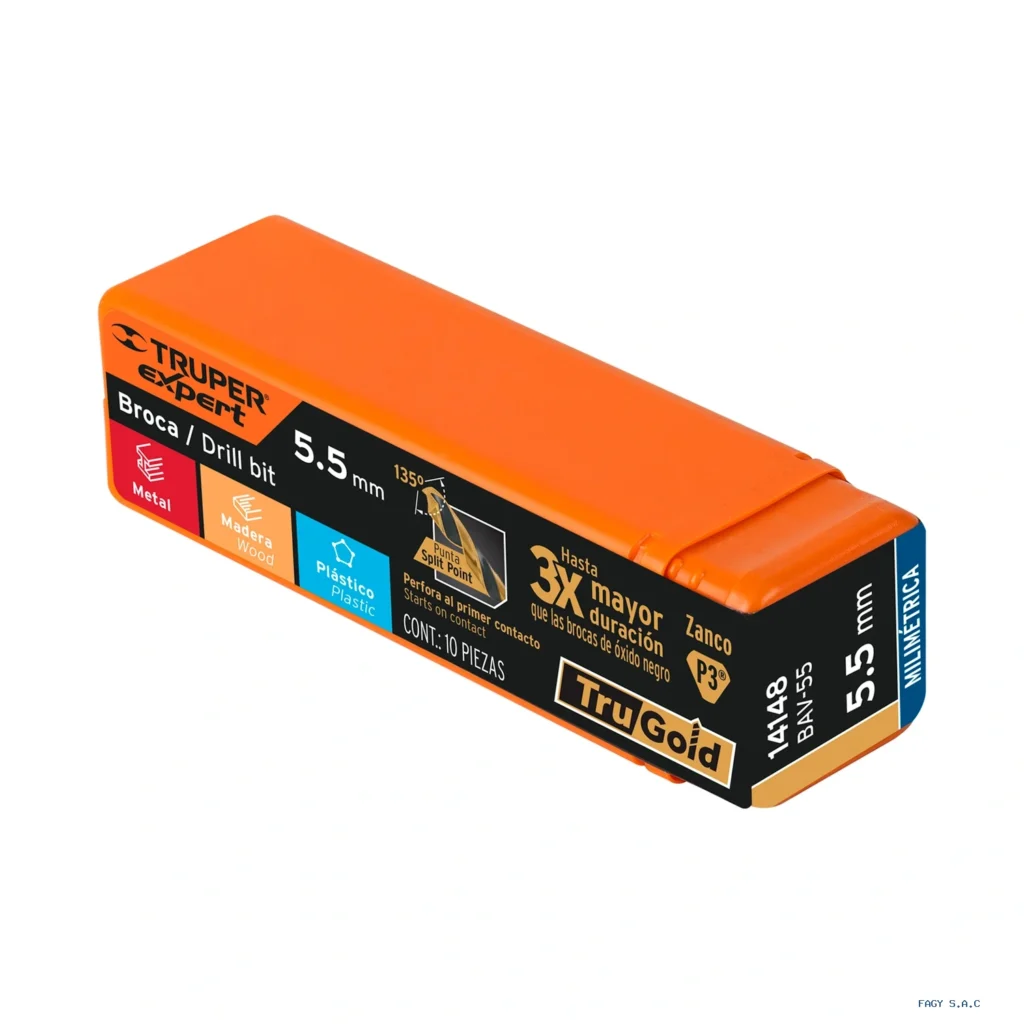Broca HSS 5.5 mm Trugold para metal, Truper Expert  14148