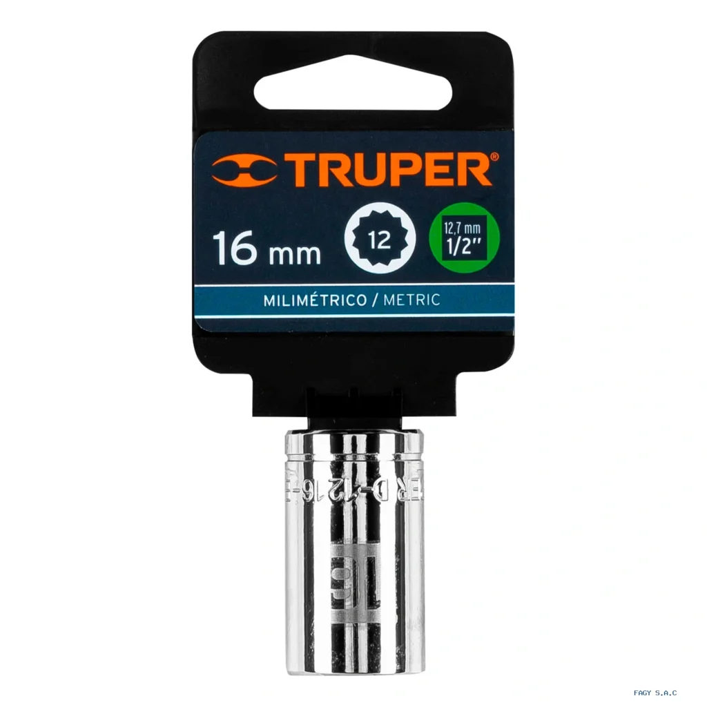 Dado de 16 mm, 12 puntas, cuadro 1/2", Truper 13530
