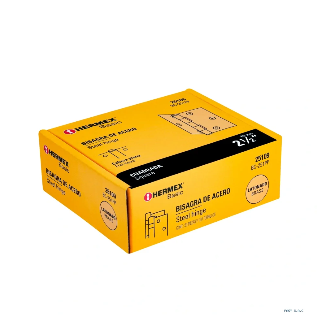 Bisagra cuadrada 2-1/2",latonado, cabeza plana, HERMEX BASIC 25109