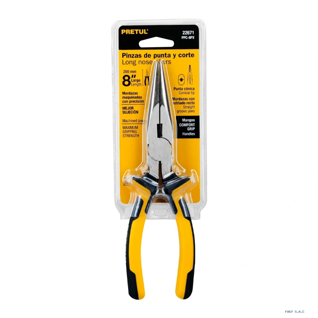Alicate pinza de punta y corte 8" mango Comfort Grip, Pretul 22671
