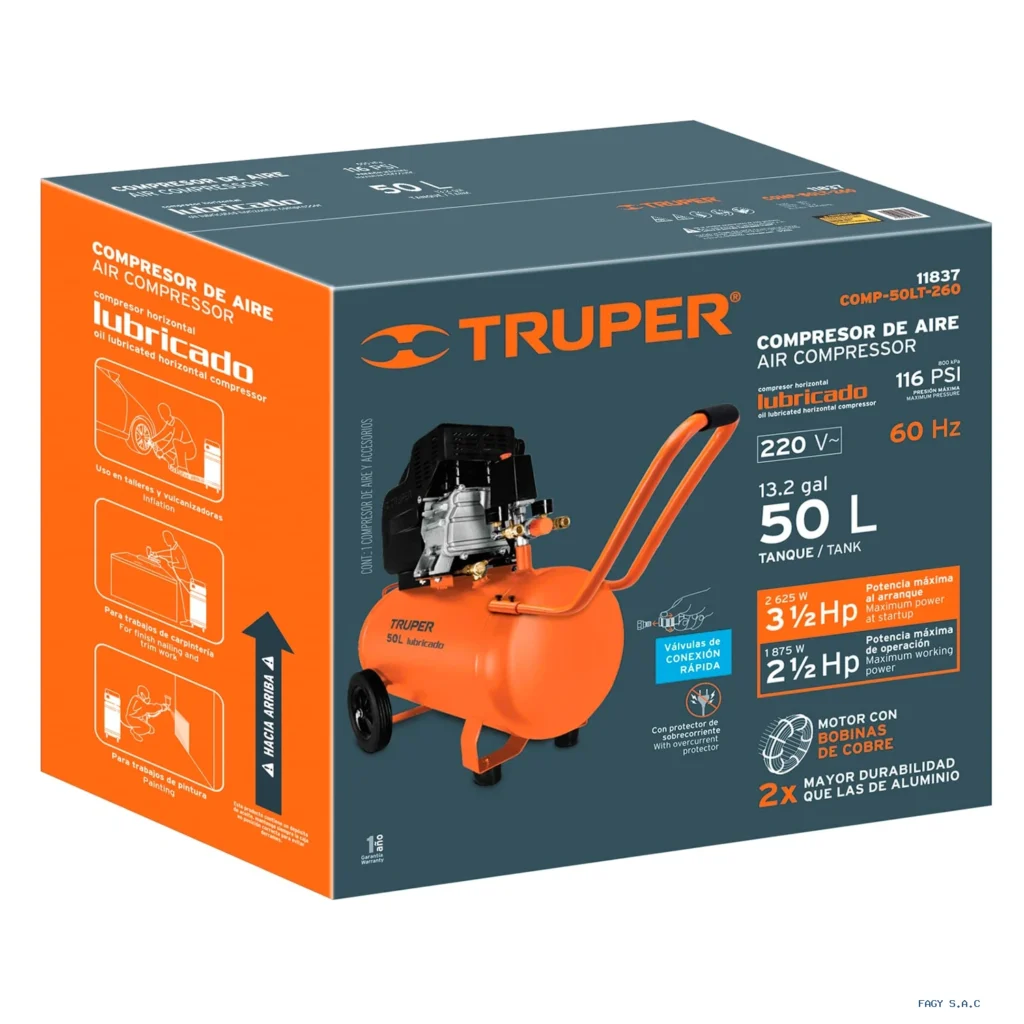 Compresor lubricado de aire, 50 L, 220 V/60 Hz 11837