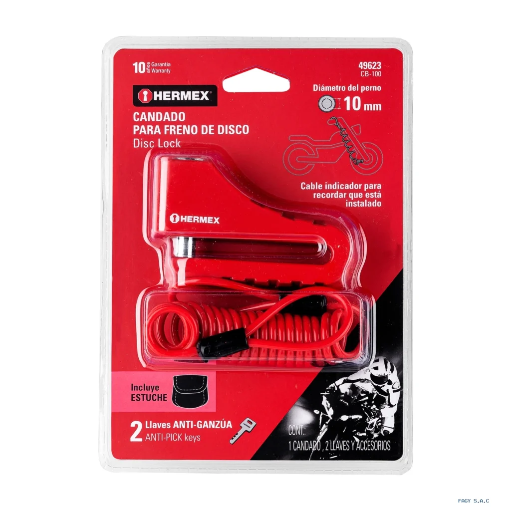 Candado para freno de disco motocicleta, 10mm, HERMEX 49623