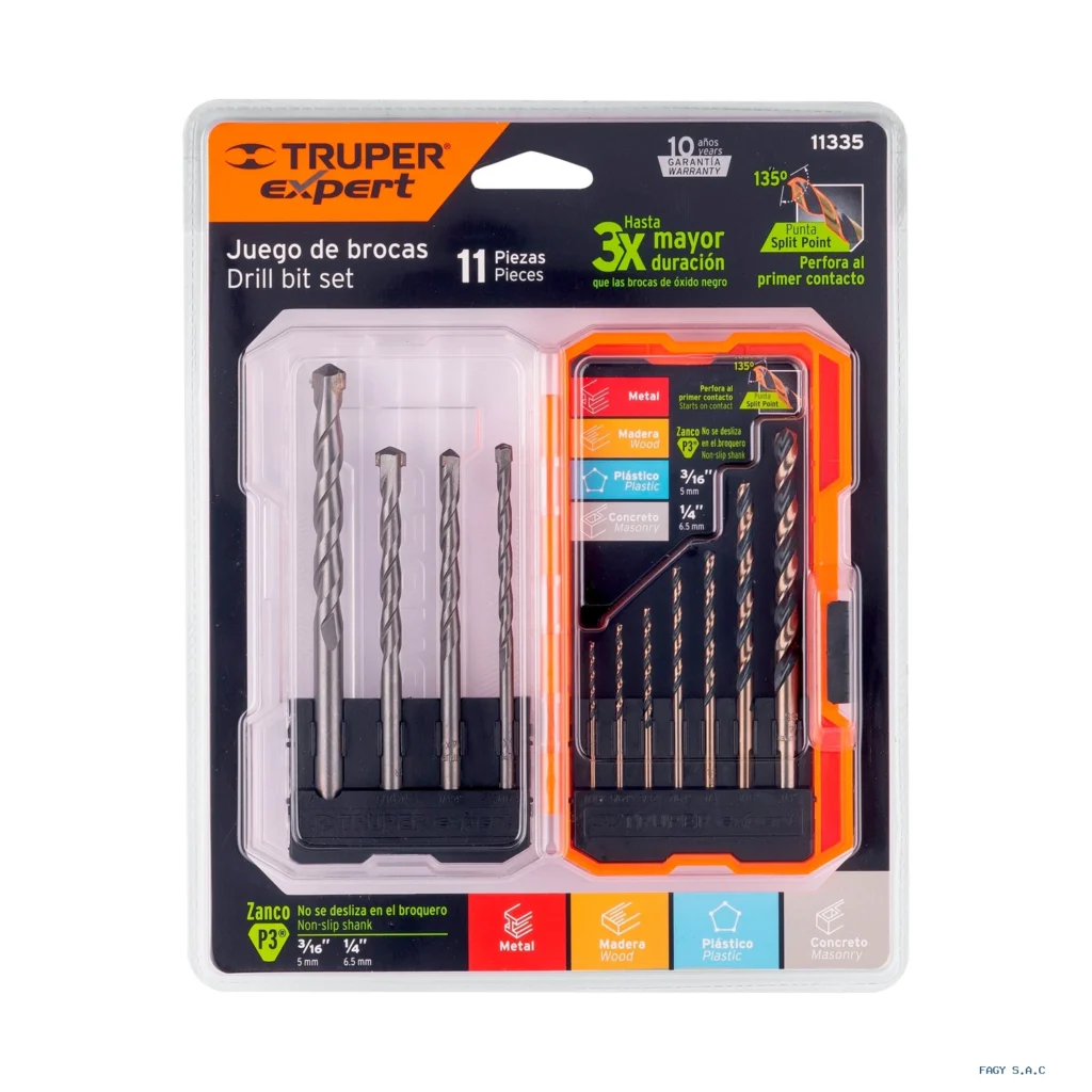 Juego de 11 brocas para metal y concreto en estuche, Truper 11335