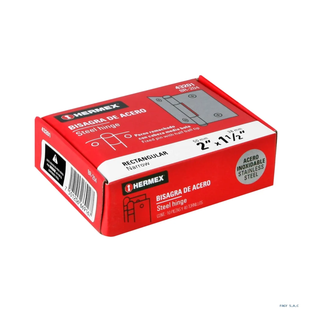 Bisagra rectangular 2" acero inoxidable, HERMEX 43201
