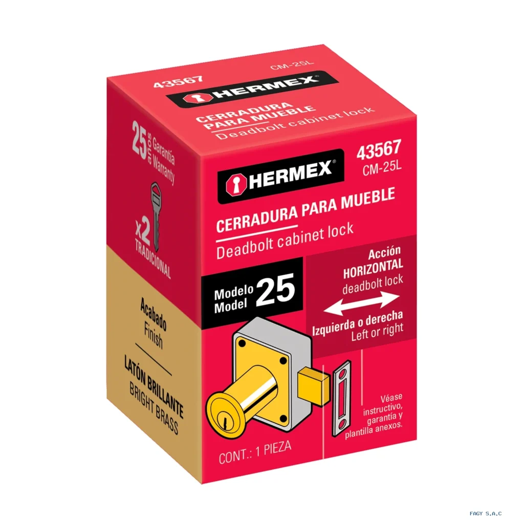 Cerradura para mueble, modelo 25, latón, HERMEX 43567