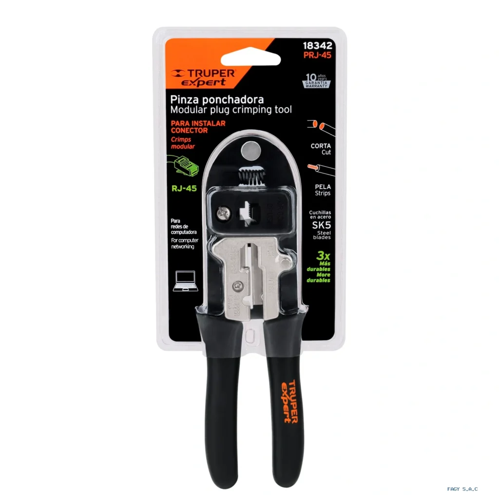 Alicate pinza 8" ponchadora para cables RJ-45,  8 contactos, Truper 18342