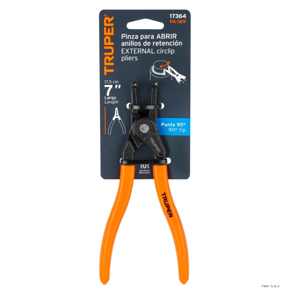 Alicate pinza punta a 90° 6-3/4" para abrir anillos, mango de PVC 17364