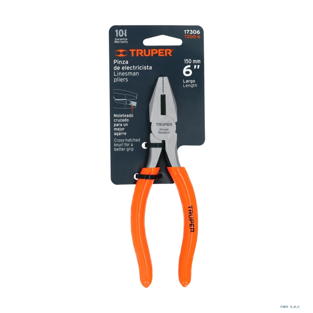Alicate pinza para electricista 6" mango de PVC, Truper 17306