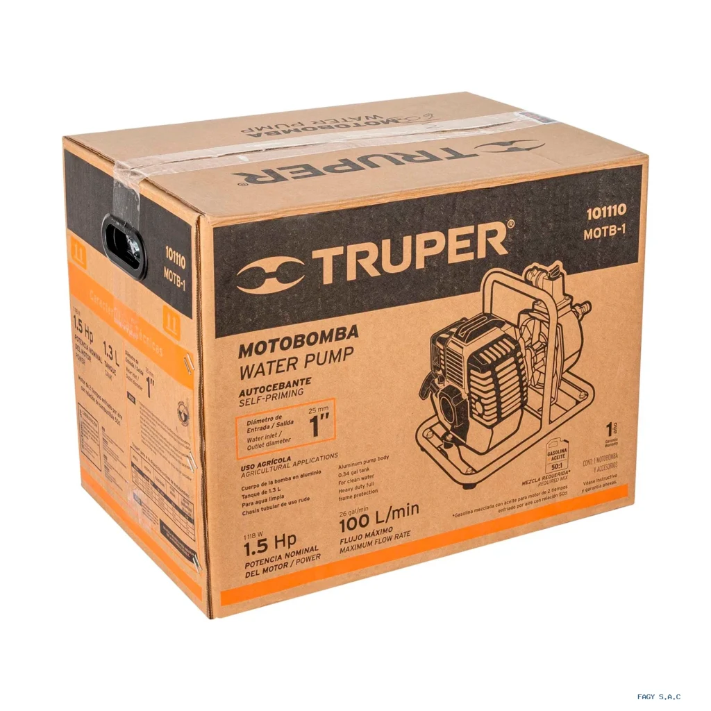 Motobomba autocebante 1"x1", gas. 1-1/2HP, agrícola, TRUPER 101110