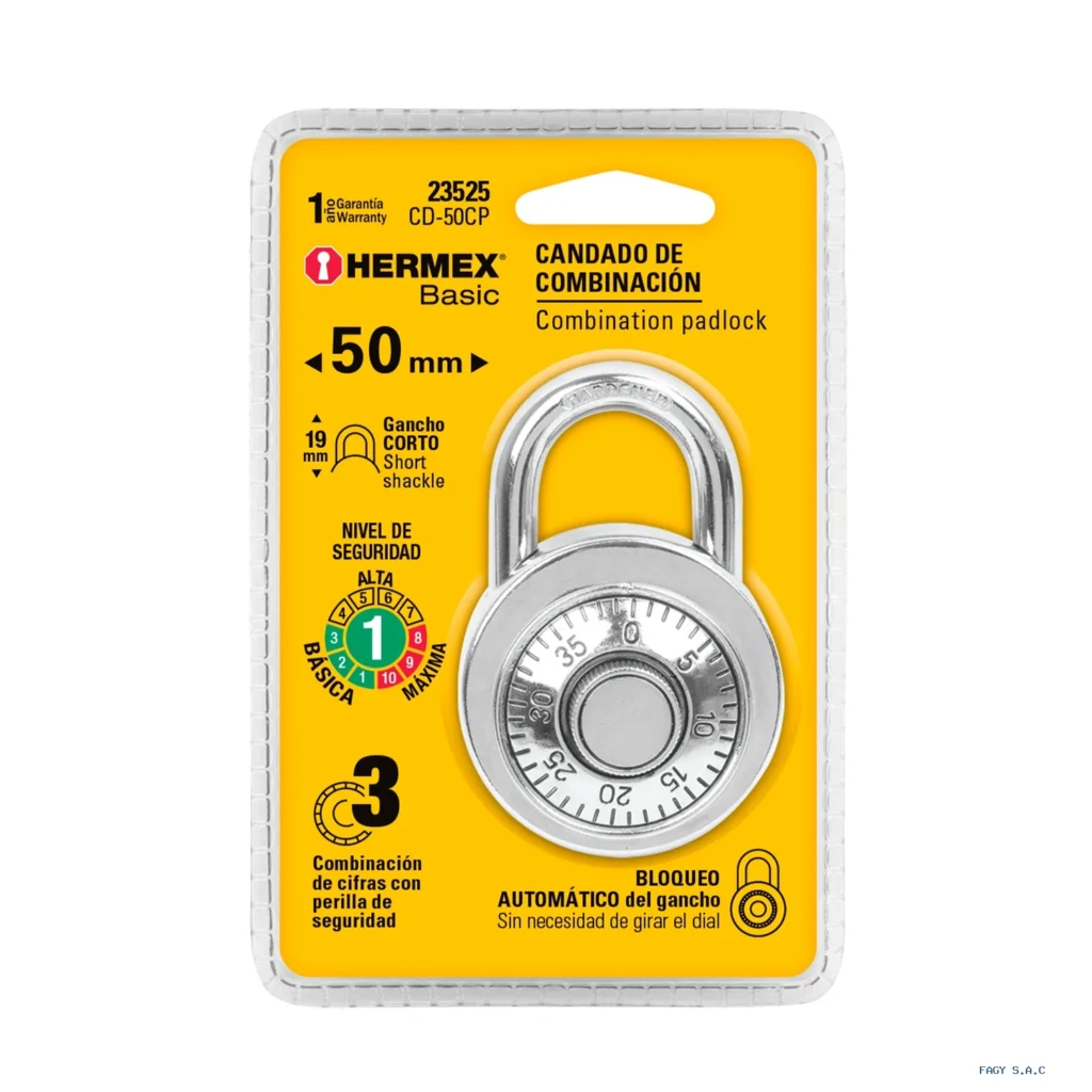 Candado de combinación de disco en blíster, HERMEX BASIC 23525