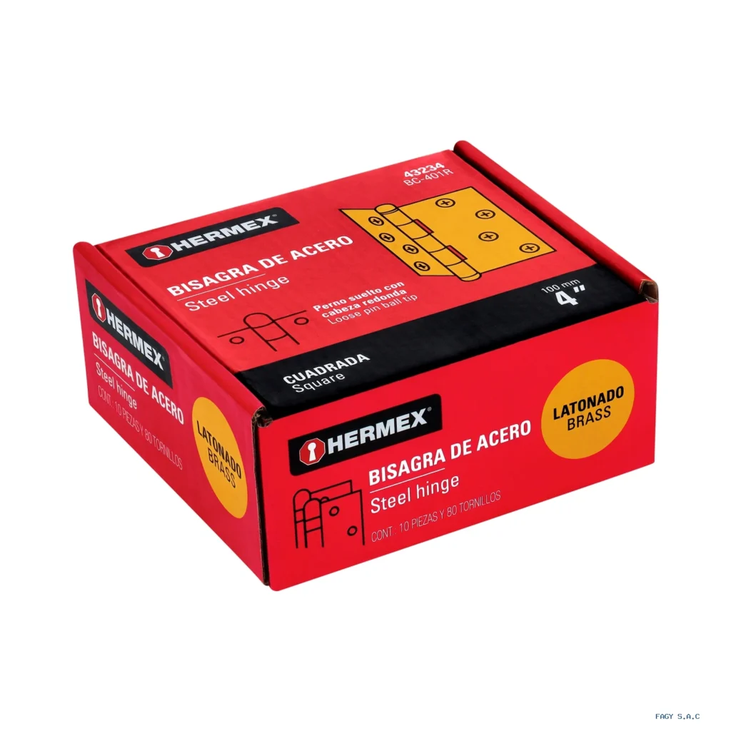 Bisagra cuadrada 4", latonado, cabeza redonda, HERMEX 43234