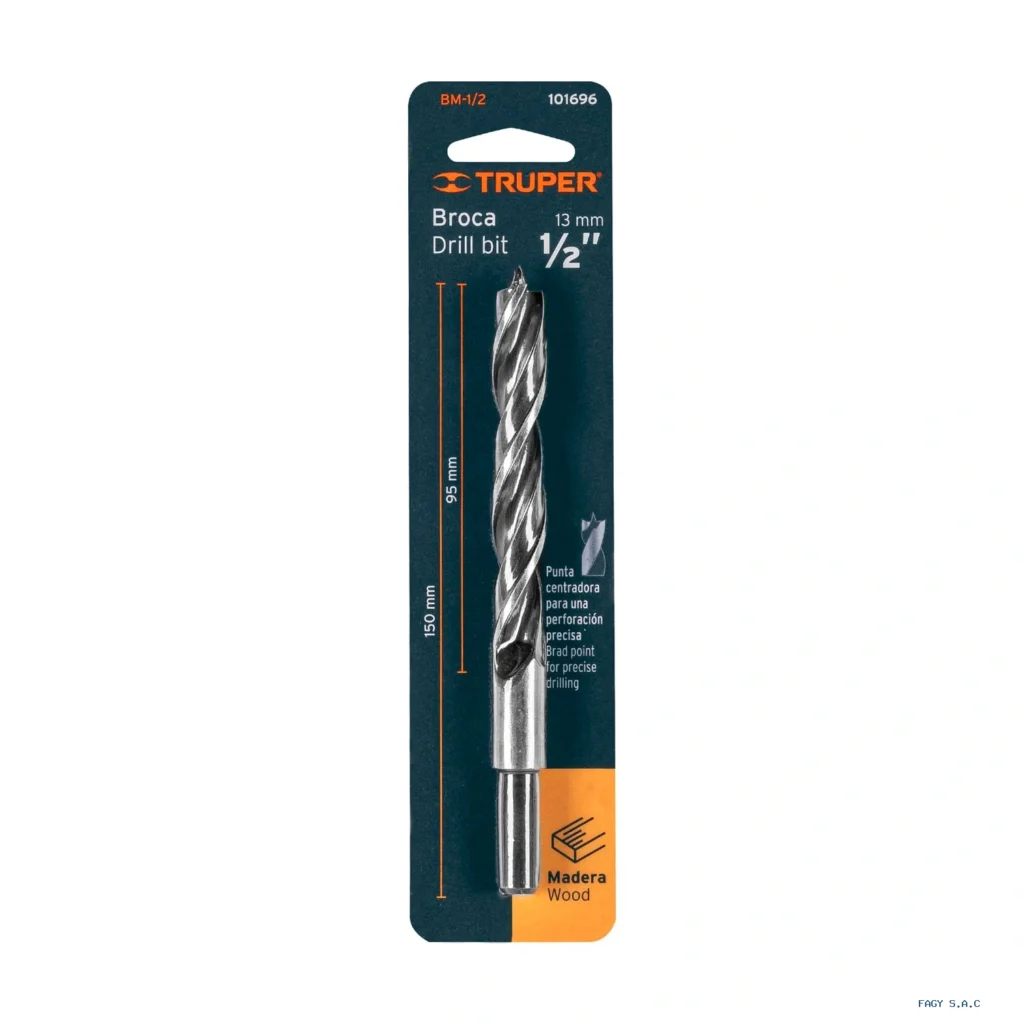 Broca con punta centradora para madera 1/2" TRUPER 101696