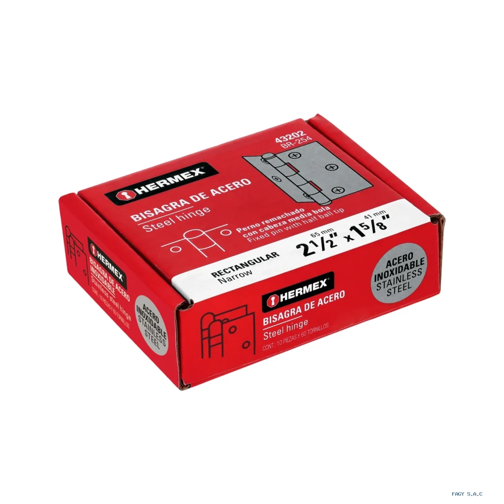 Bisagra rectangular 2-1/2" acero inoxidable, HERMEX 43202