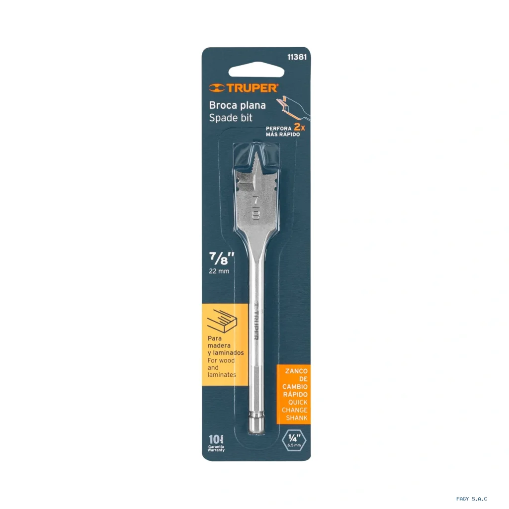 Broca plana de manita 7/8" para madera, Truper 11381