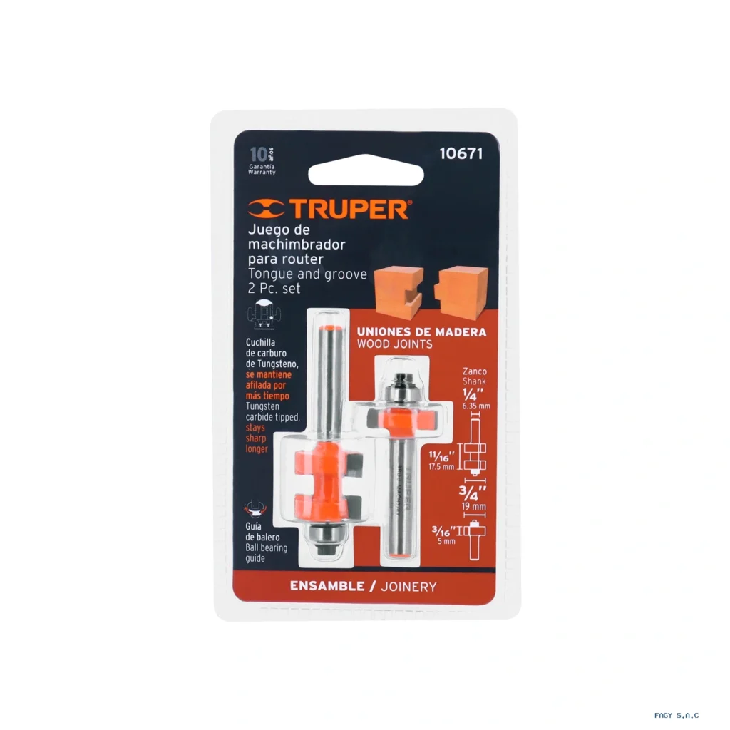 Juego de machimbrador, 3/4", con balero, Truper 10671