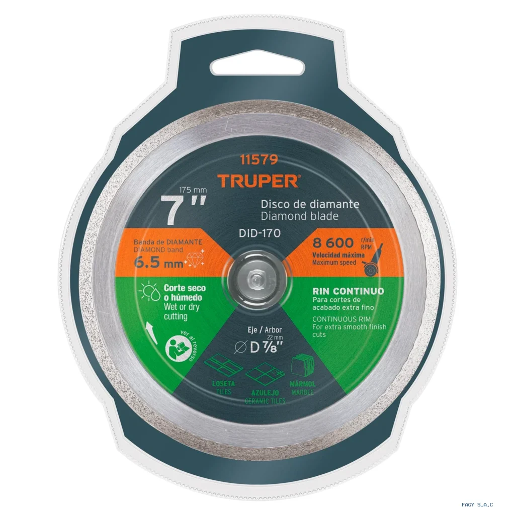 Disco de diamante de 7" x 2.2 mm, rin  continuo, TRUPER 11579 DID-170