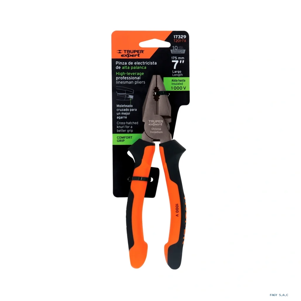 Alicate pinza para electricista 7" alta palanca, Comfort Grip,Expert 17329