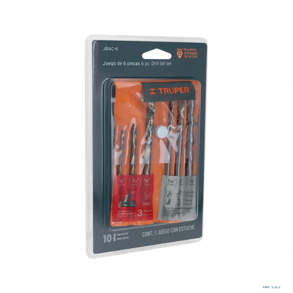 Juego de 6 brocas para metal y concreto, Truper 11336