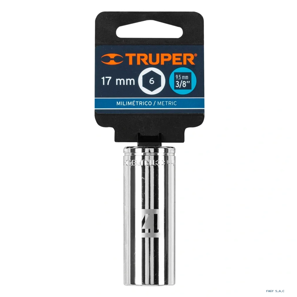 Dado largo de 17 mm, 6 puntas, cuadro 3/8", Truper 13777
