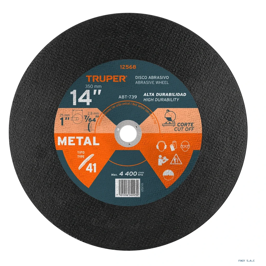 Disco Tipo 41 de 14" x 3.1 mm para  corte de metal, TRUPER 12568 ABT-739