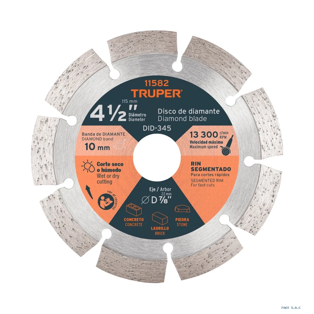 Disco de diamante de 4-1/2" x 2.1 mm,  rin segmentado, TRUPER 11582 DID-345