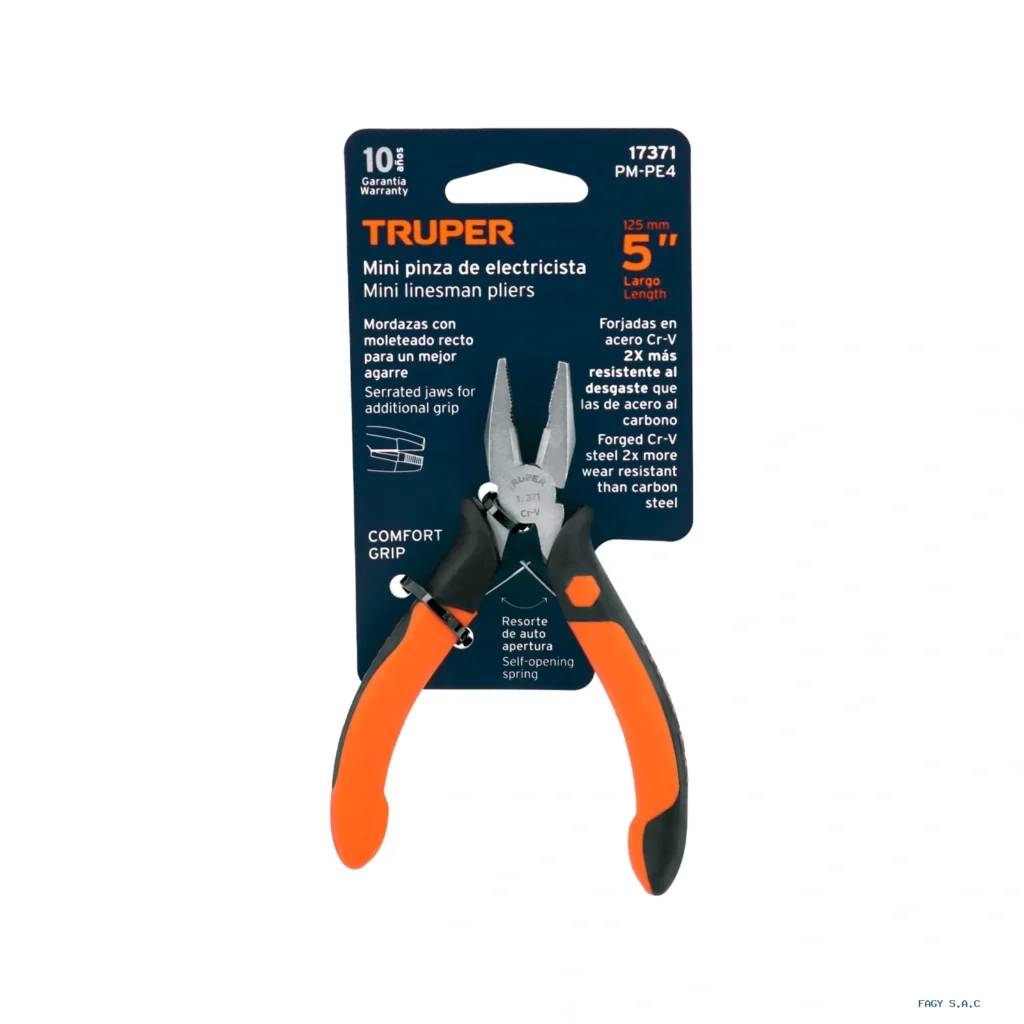 Mini alicate pinza para electricista 5" mango Comfort Grip, Truper 17371