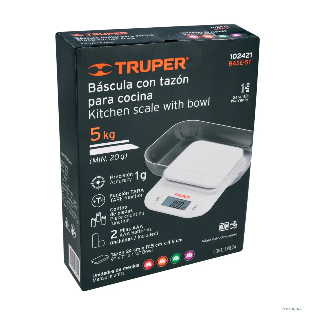 Báscula digital para cocina, con tazón, 5 kg, Truper 102421