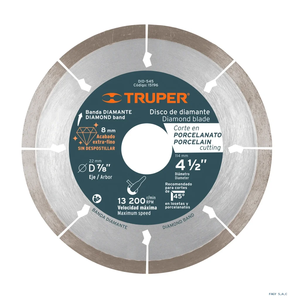 Disco de diamante de 4-1/2" x 1.3 mm,  corte de porcelanato 15196  DID-545