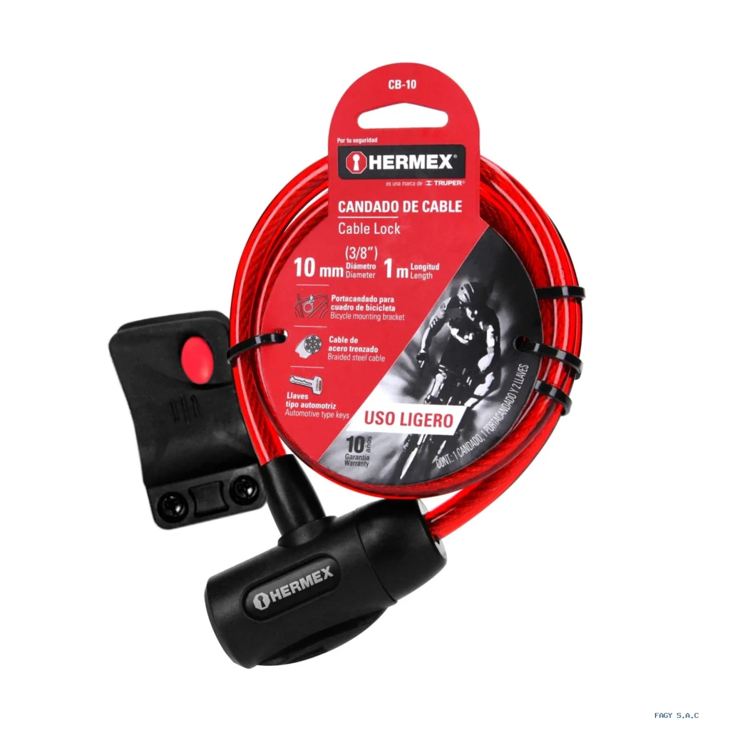Candado de cable con llave, 10 mm X 1.0 m, HERMEX 43922