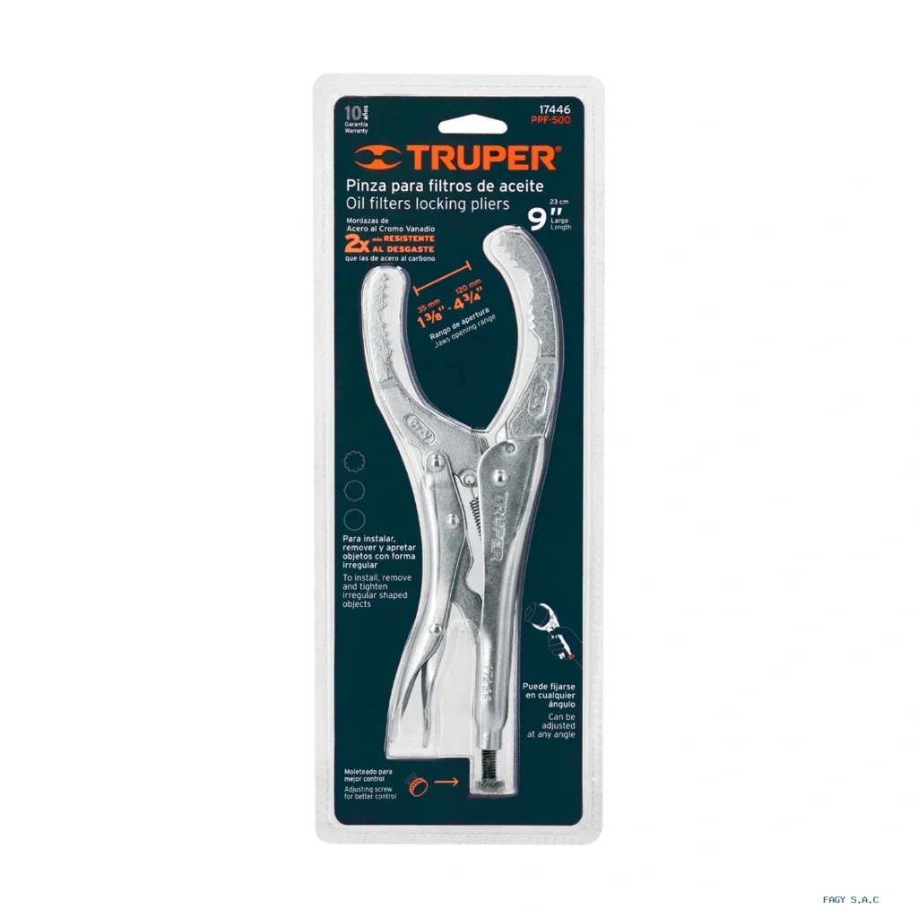 Alicate pinza de presión 9" para filtros de aceite, Truper 17446