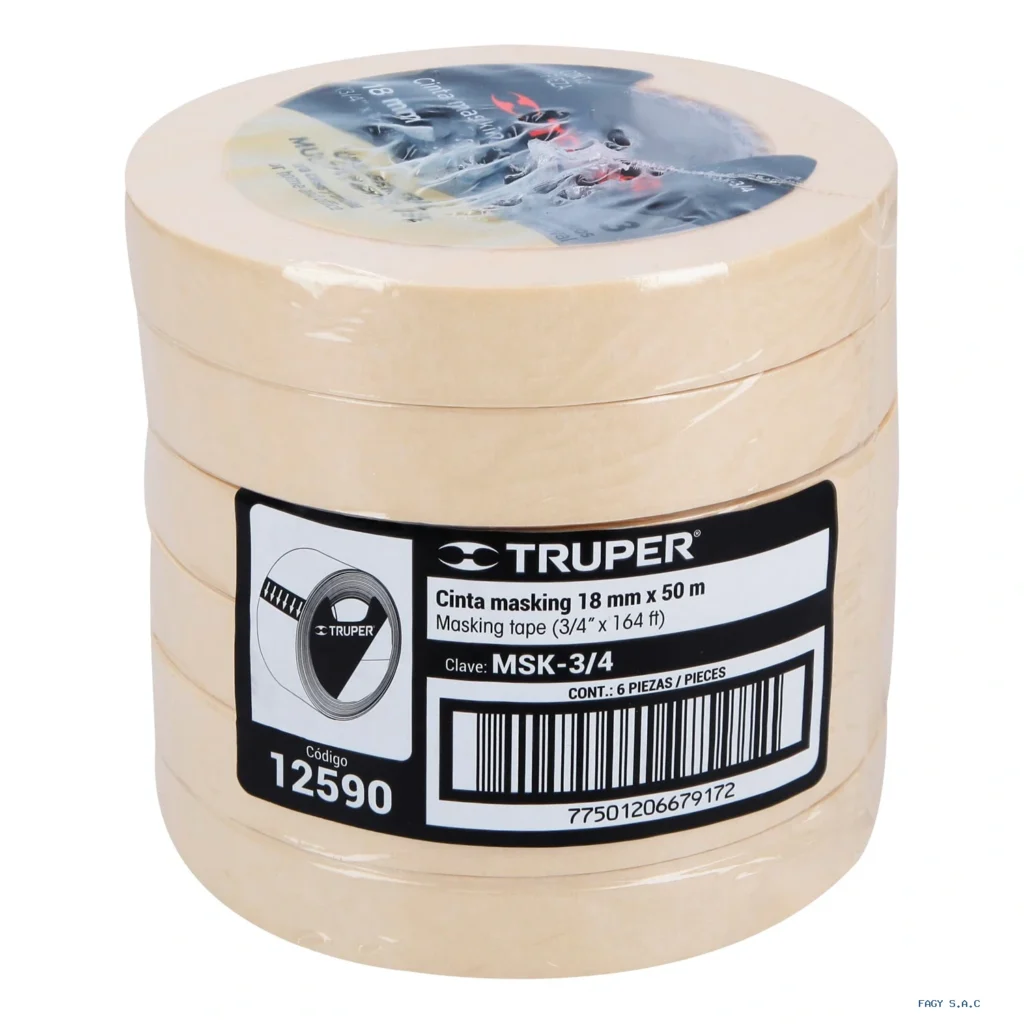 Cinta masking tape de 3/4" x 50 m, Truper 12590