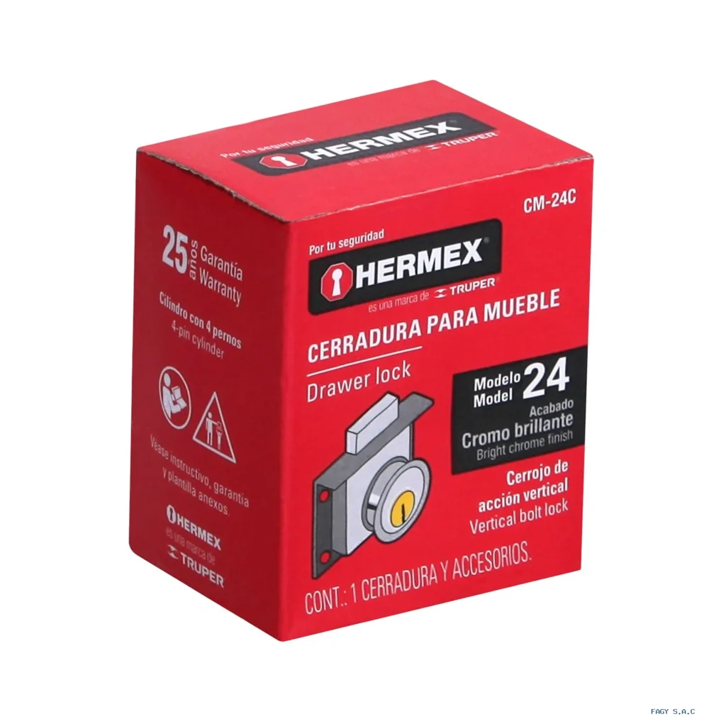 Cerradura para mueble, modelo 24, cromo, HERMEX 43557