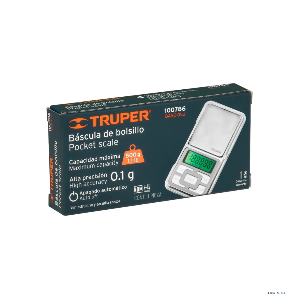 Báscula electrónica de bolsillo, de pilas, 500 g, Truper 100786