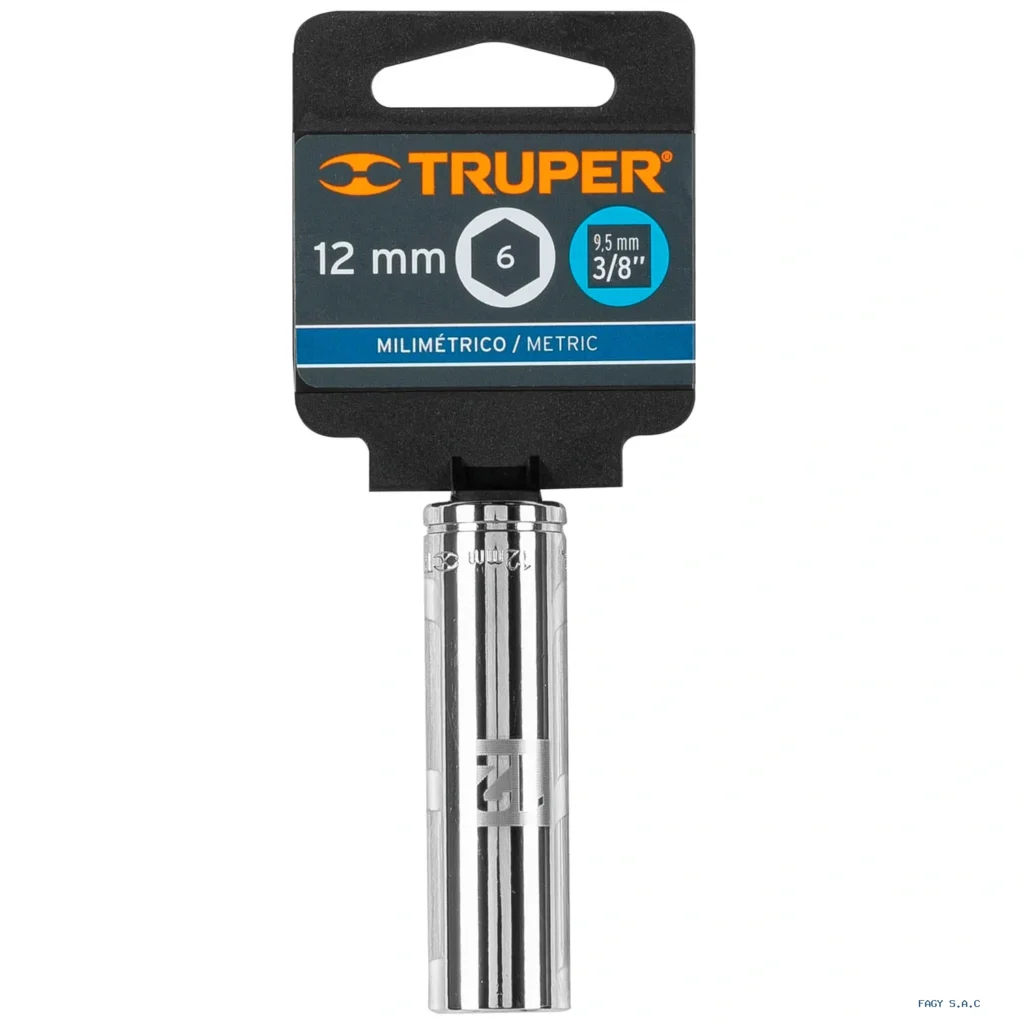 Dado largo de 12 mm, 6 puntas, cuadro 3/8", Truper 13772