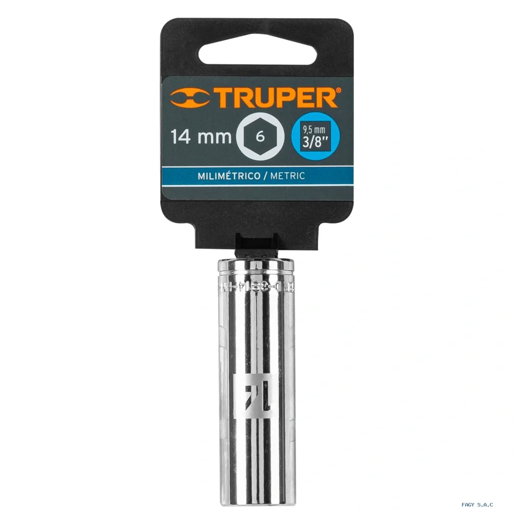 Dado largo de 14 mm, 6 puntas, cuadro 3/8", Truper 13774