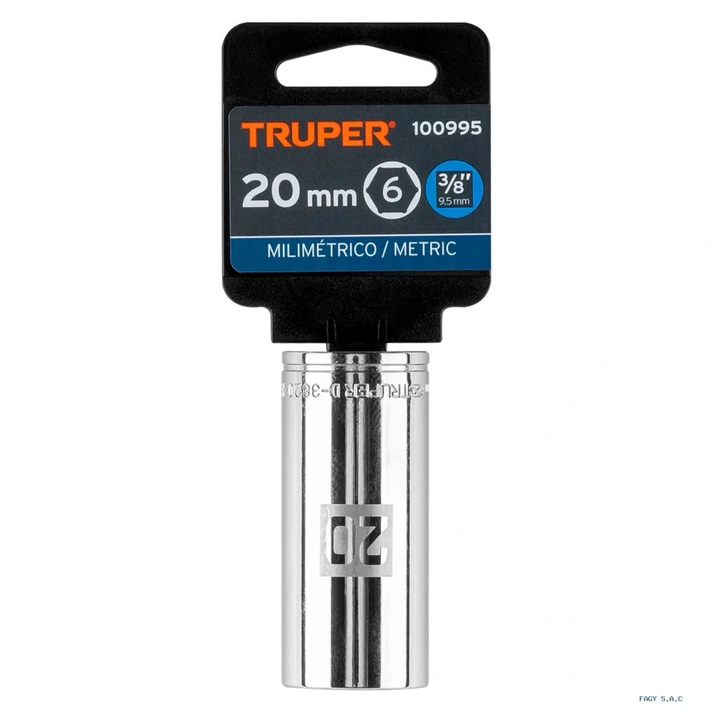 Dado largo de 20 mm, 6 puntas, cuadro 3/8", Truper 100995