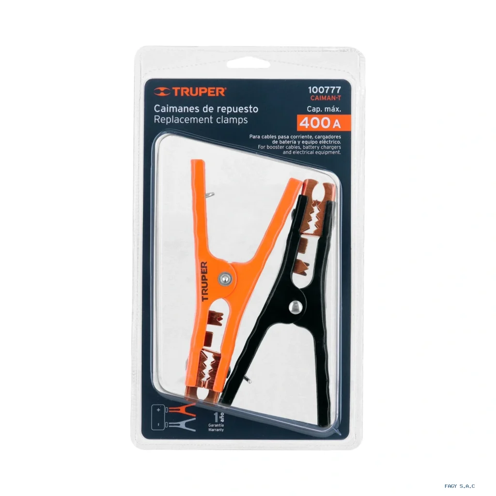 Blíster con 2 caimanes para cables pasa corriente, Truper 100777