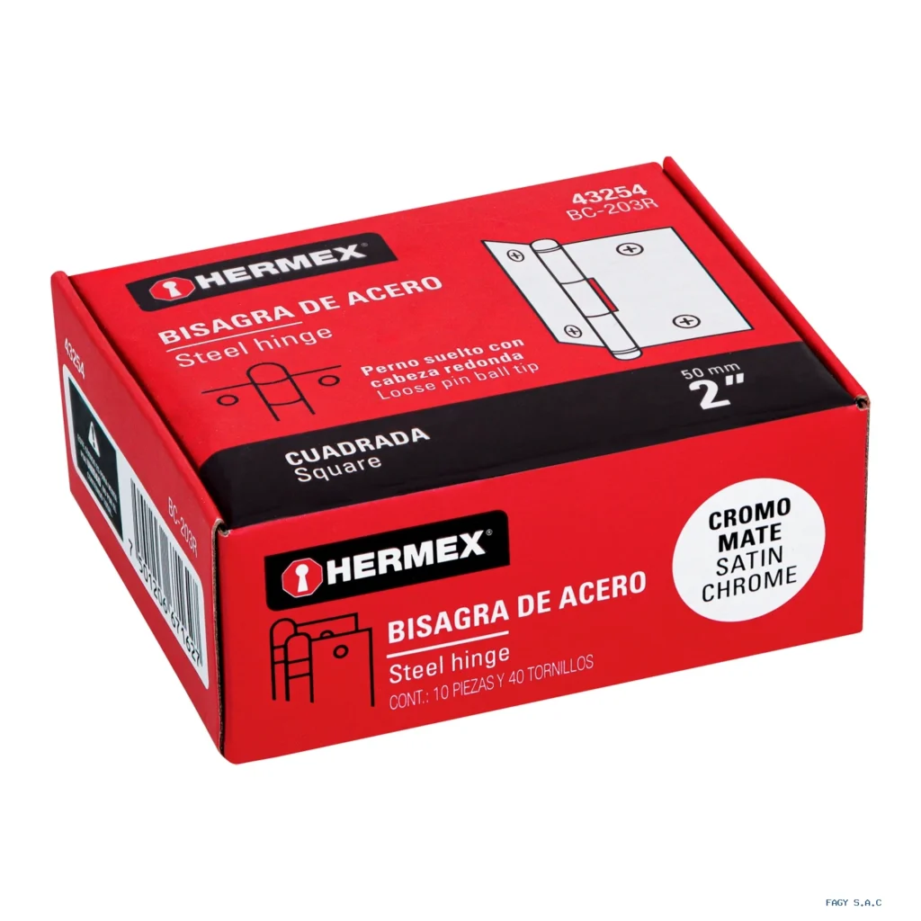 Bisagra cuadrada 2", satinado, cabeza redonda, HERMEX 43254